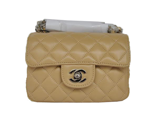 7A Replica Cheap Chanel Classic mini Flap Bag 1115 Apricot Sheepskin Silver Hardware